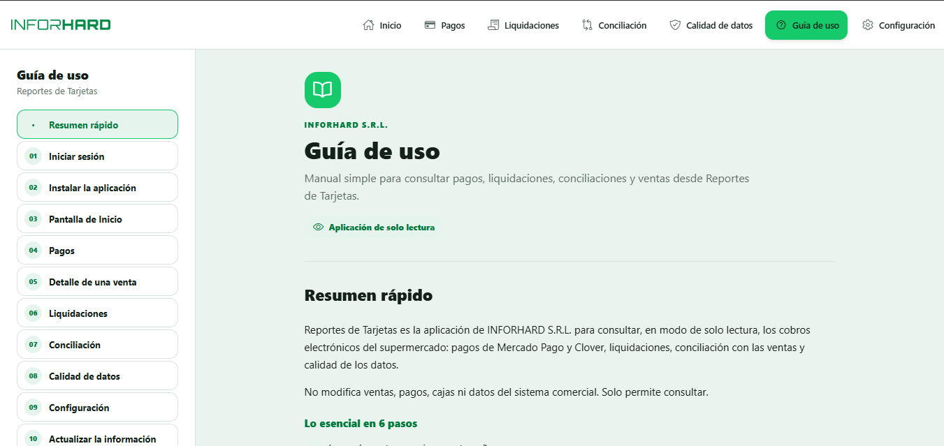 Guía de uso de Reportes de Tarjetas